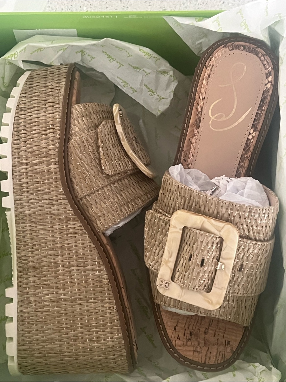 Sam Edelman Tan Woven Platform Slide Sandals with Buckle